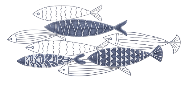 Navy Blue and White Layered Fish Wall Decor
