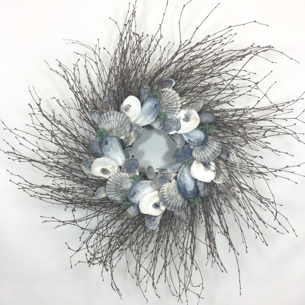 24"D Shell Wreath with Local Scallop, Oyster and Blue Mussel Shells