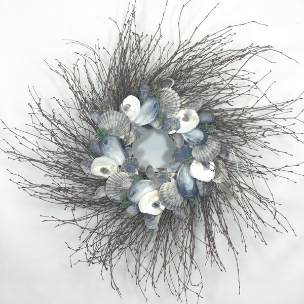 24"D Shell Wreath with Local Scallop, Oyster and Blue Mussel Shells