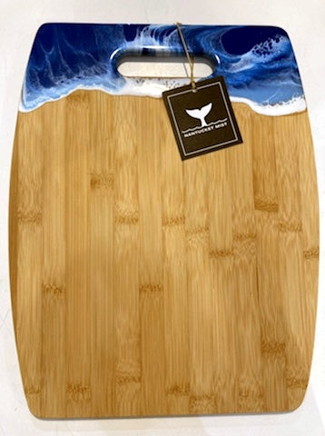Nantucket Mist Bamboo Cutting Board with Acrylic Ocean Design