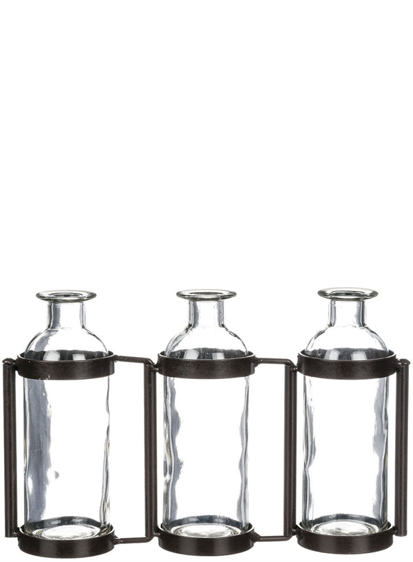 3-Bottle Vase in Metal Holder