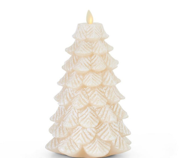 5.25 x 8.5 Inch Ivory Wax Snowy Tree Luminara Indoor Candle - Limited Quantity