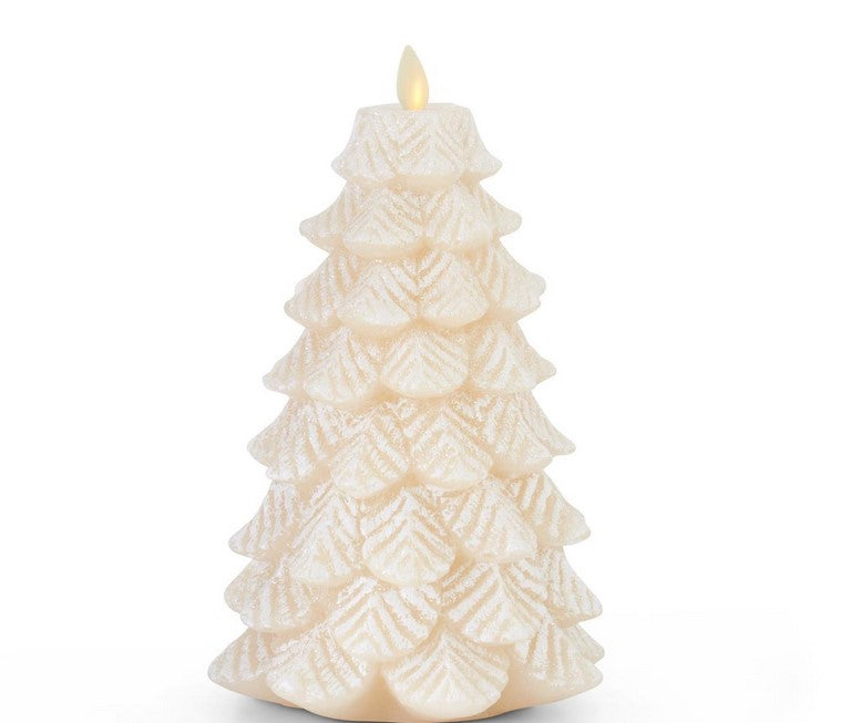 5.25 x 8.5 Inch Ivory Wax Snowy Tree Luminara Indoor Candle - Limited Quantity
