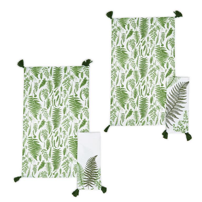 Fanciful Fern Set of 2 Dish Towels with Tassels Assorted 2 Fern Patterns - Cotton