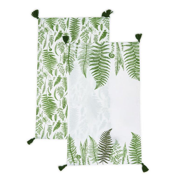 Fanciful Fern Set of 2 Dish Towels with Tassels Assorted 2 Fern Patterns - Cotton
