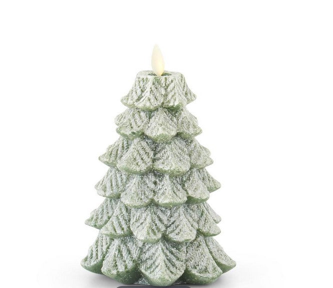 4.7" x 6.5", Inch Green Wax Snowy Tree Luminara Indoor Candle - Supply Limited
