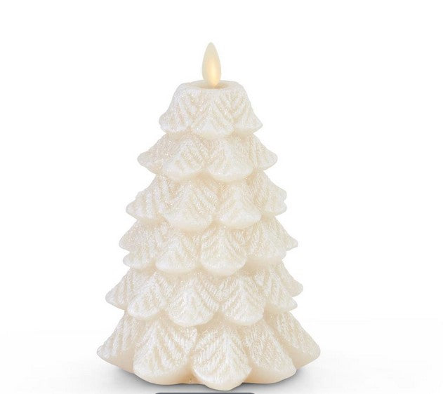 4.7" x 6.5", Inch Ivory Wax Snowy Tree Luminara Indoor Candle - Supply Limited