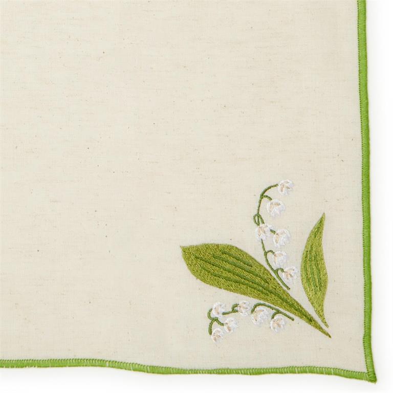 Set of 4, Embroidered Lily of The Valley Napkins - Your Choice of Blue or White