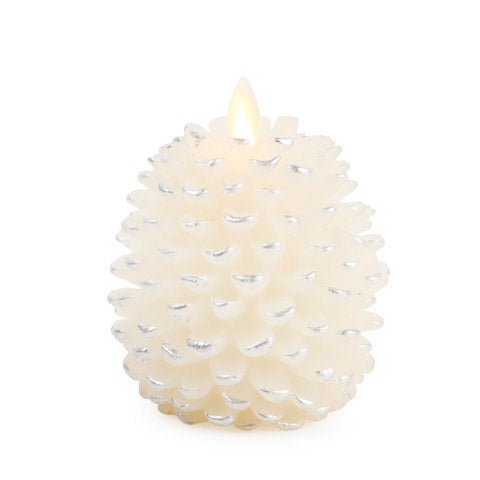 4" Luminara® Flameless Candle - Pine Cone Shape - White with Silver Accent