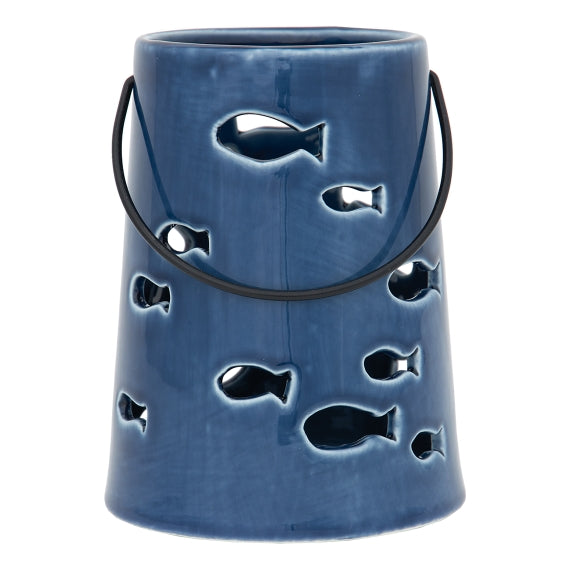 Navy Blue Fishes Candle Holder, 4.5"W x 6.50"H