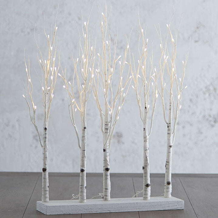 30" High Lighted Birch Grove with  5-branches and 88-Warm LED Lights, Steady or Twinkle Function
