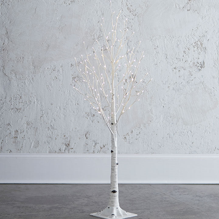 4.5 Ft. Lighted Birch Tree with 128 Warm LED Lights, Steady or Twinkle Functions