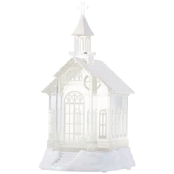 10.5"H Lighted Church with Swirling Sparkles Inside, Battery Operated