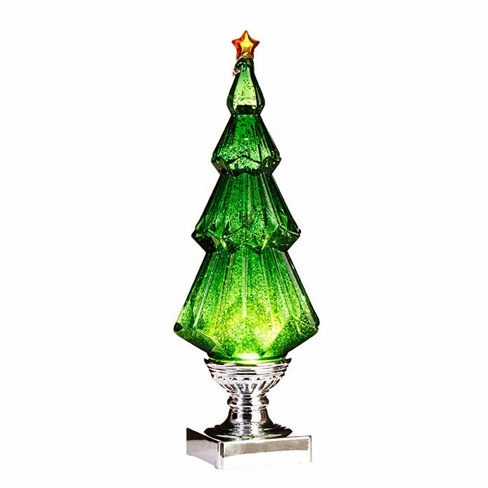 14" High Green LED Swirling Green Sparkle Tree