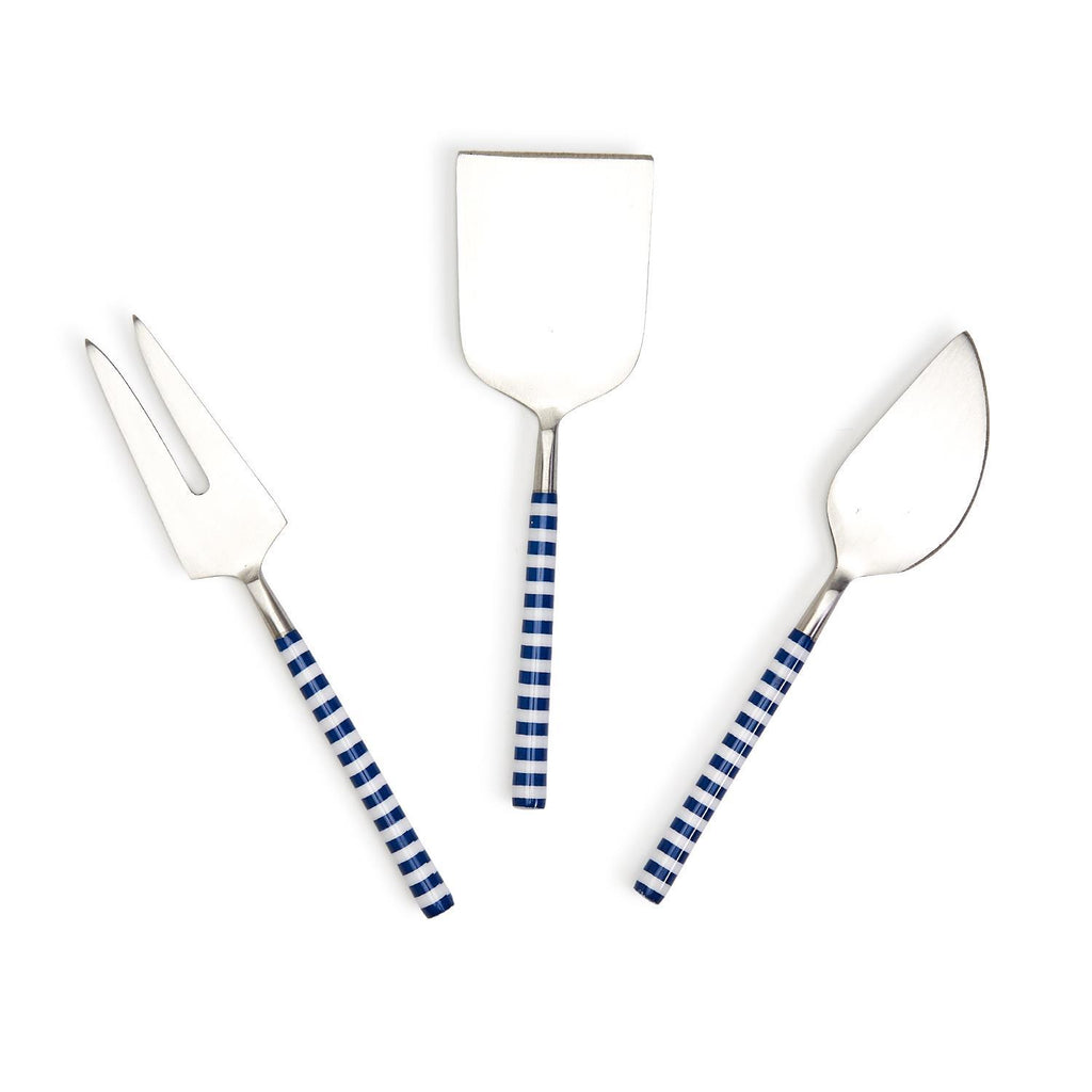 Stainless Steel, Set of Three Cheese Knives in Navy and White Epoxy