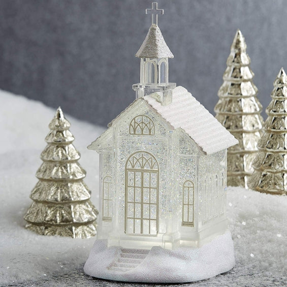 10.5"H Lighted Church with Swirling Sparkles Inside, Battery Operated - Dec Sale