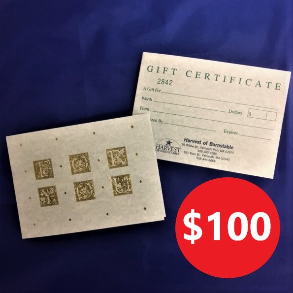 $100 Harvest of Barnstable Gift Certificate