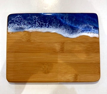 Nantucket Mist Small Bamboo Cutting Board with Acrylic Ocean Decor