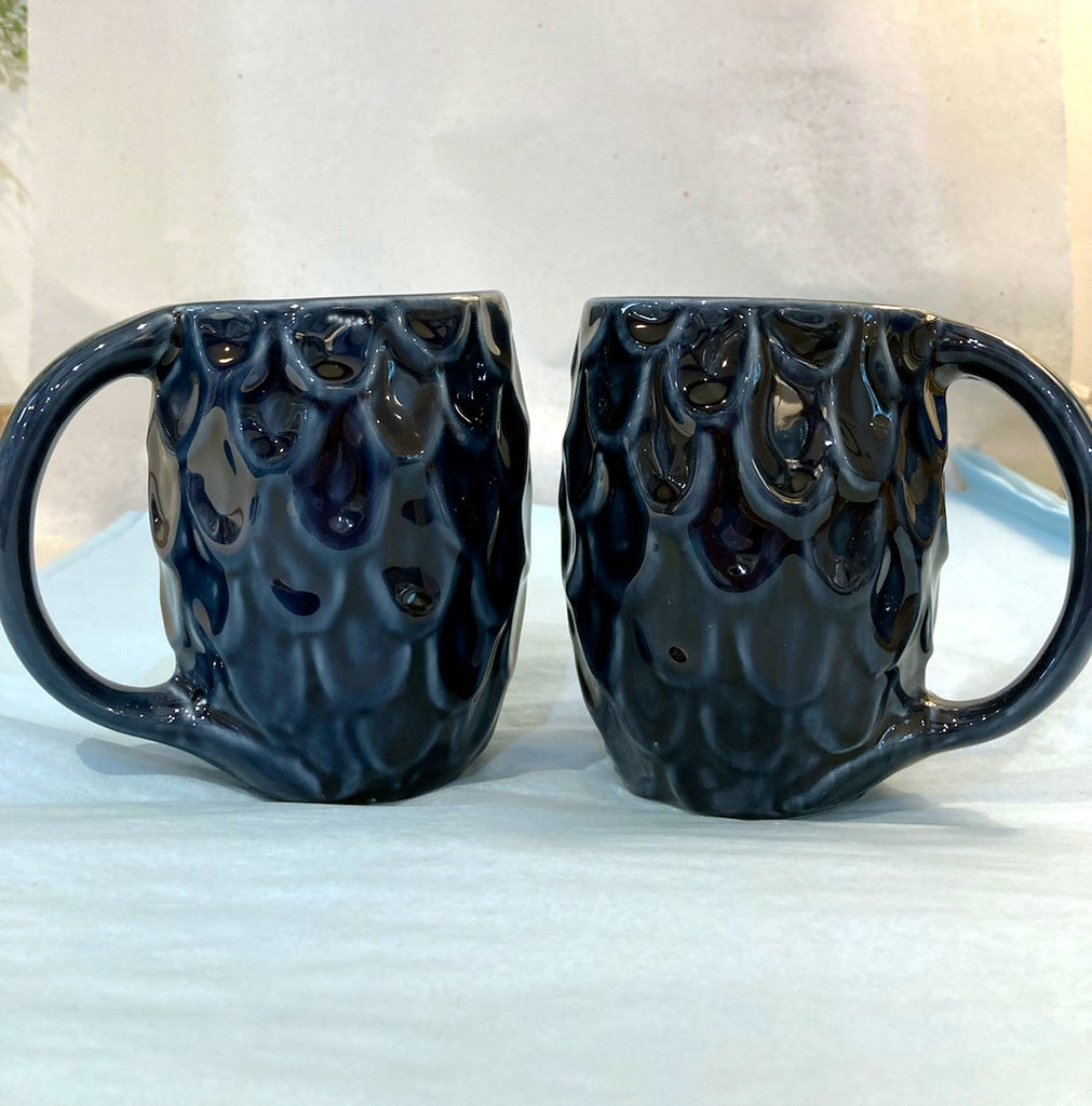 Set of Two Navy Blue Fish Scale Mugs