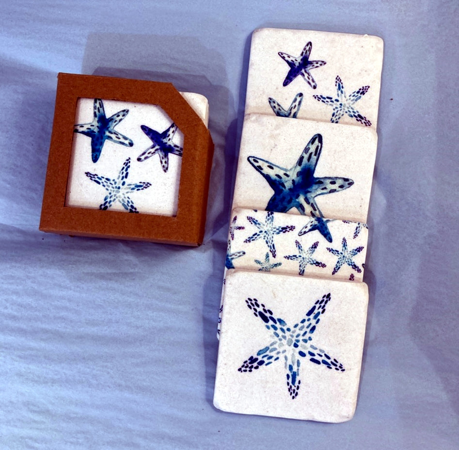Set of Four - Starfish Coasters with  Unique Designs