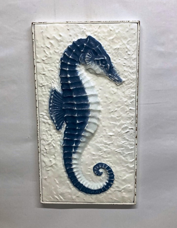 Metal Seahorse Wall Decor, Blue and White 22"H x 13"W