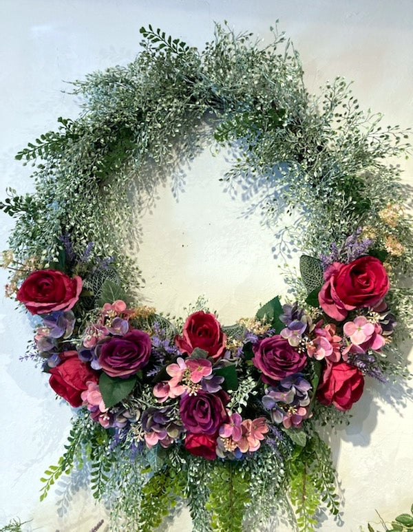 30" Dramatic Wreath with Fuchsia Poppies , Lavender with Pink Hydrangea