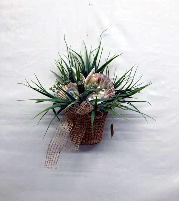 13"H x 13"W Small Nantucket Basket with Grasses and Shells
