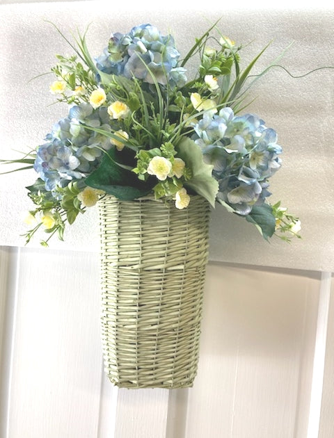 24"H x 17"W Sage Green Hydrangea Basket with Soft Yellow Buttercups