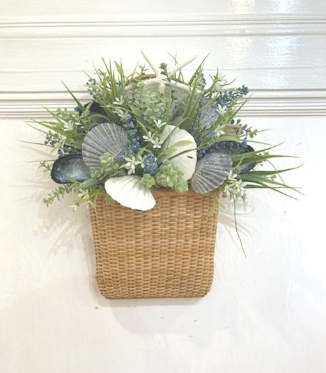 16"H x 13"W Nantucket Shell Basket with Grasses and Local Shells