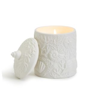 Watercolors Shell and Coral Relief Filled Candle, Gift Boxed, in Fine Bone China